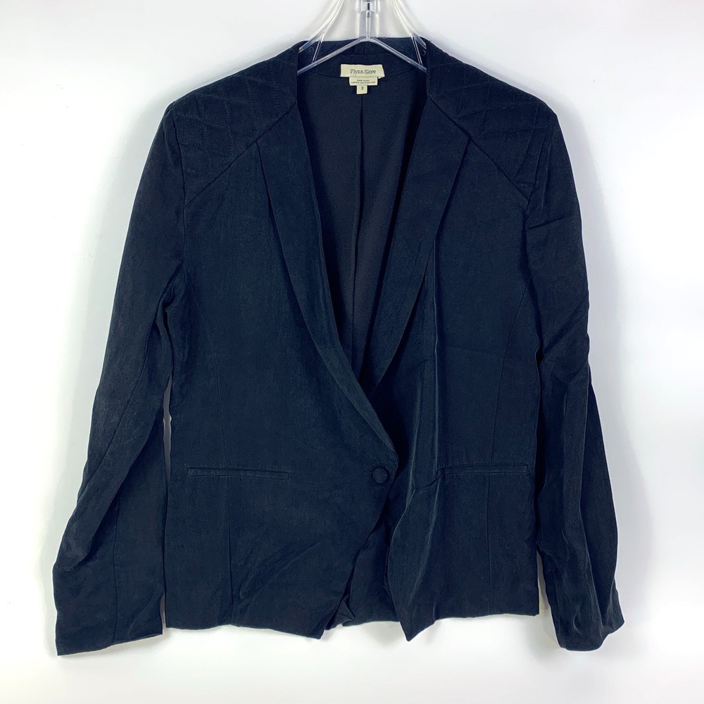 Flynn Skye Bossy Blazer Womens Sz 3 (S) Black Vegan Silk Made in USA Edgy Grunge